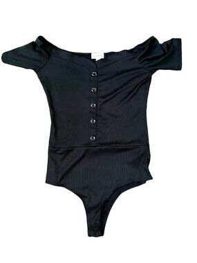 SJL Apparel Black Ribbed Bodysuit Sz. M